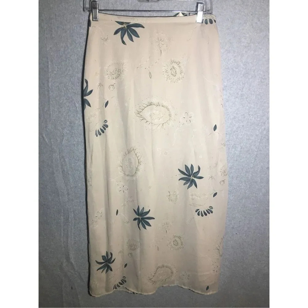 Womens Studio C Maxi Skirt Floral Cream Boho Cottage Core Spring Summer